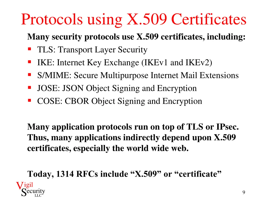 protocols using x 509 certificates many security