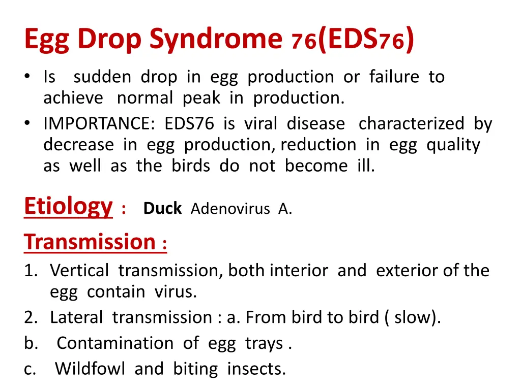 egg drop syndrome eds is sudden drop