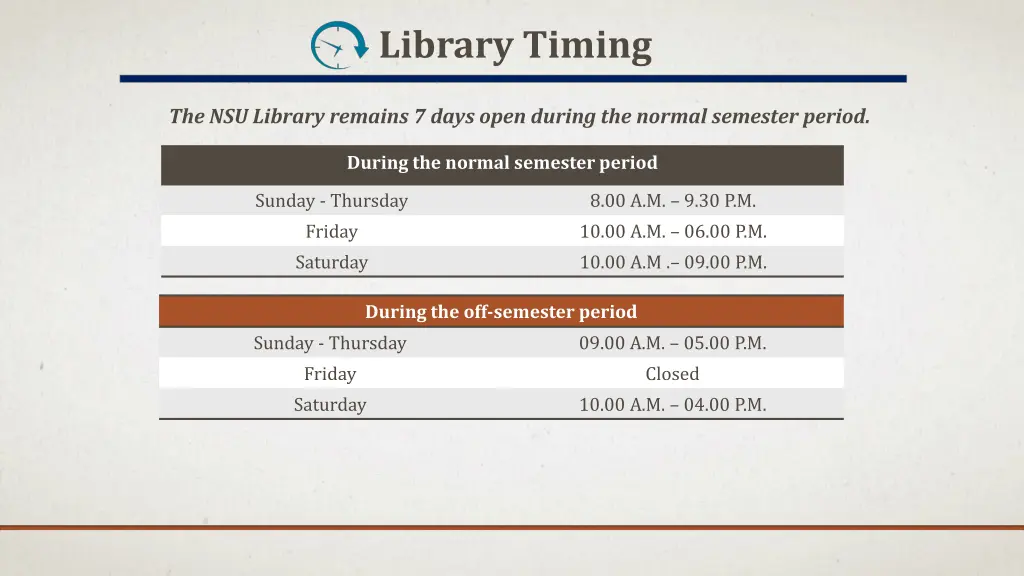 library timing