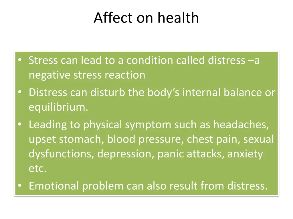 affect on health