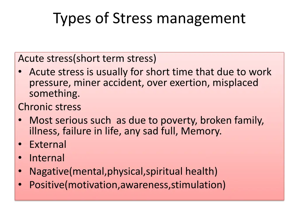 types of stress management