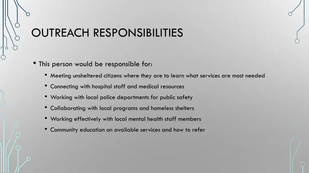 outreach responsibilities