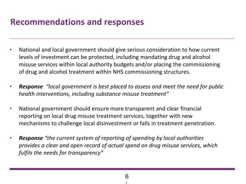 recommendations and responses