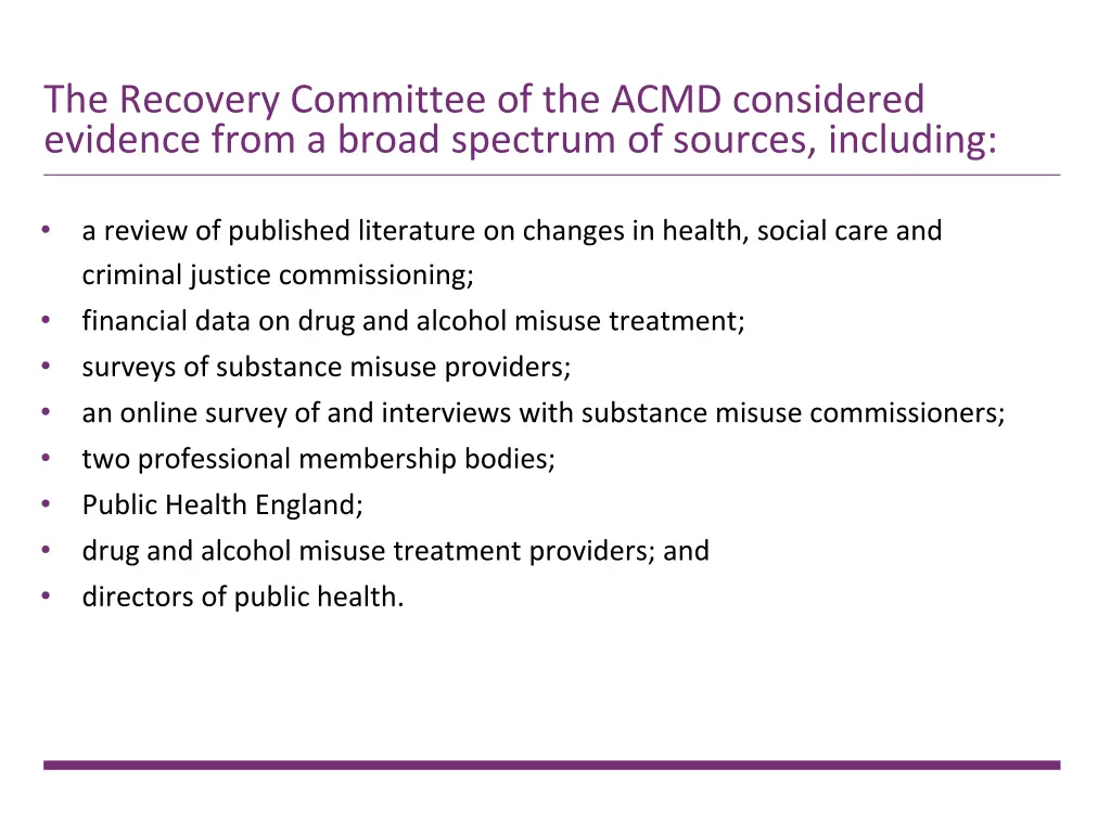 the recovery committee of the acmd considered