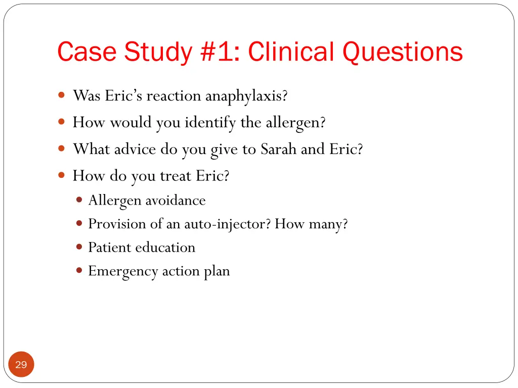 case study 1 clinical questions