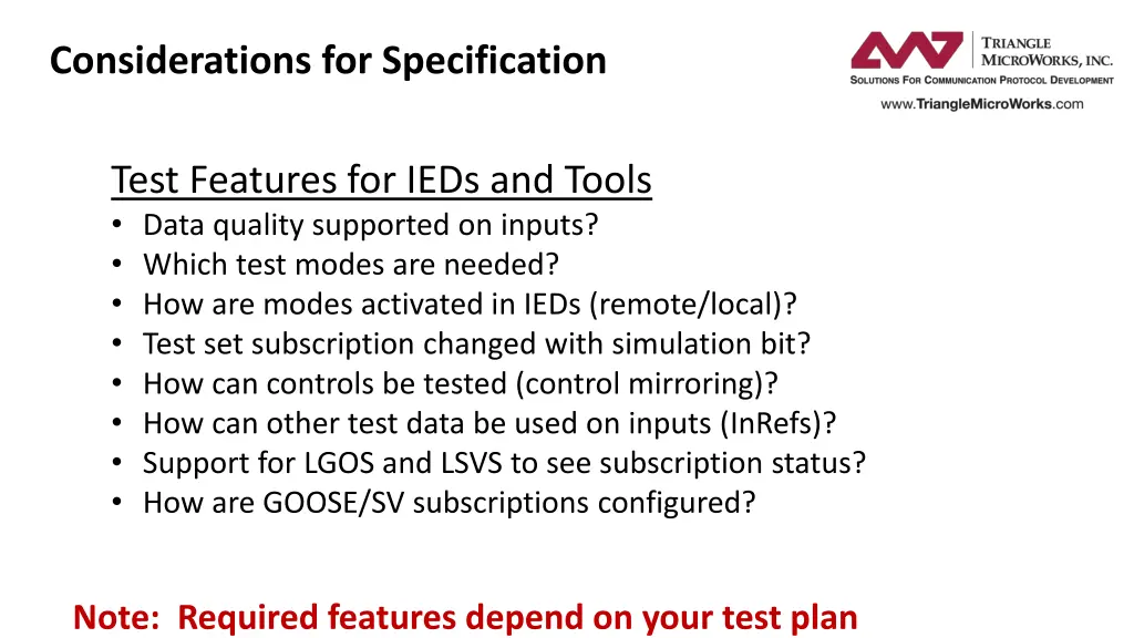 considerations for specification