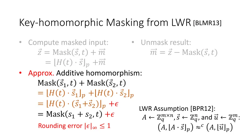 key homomorphic masking from lwr 1