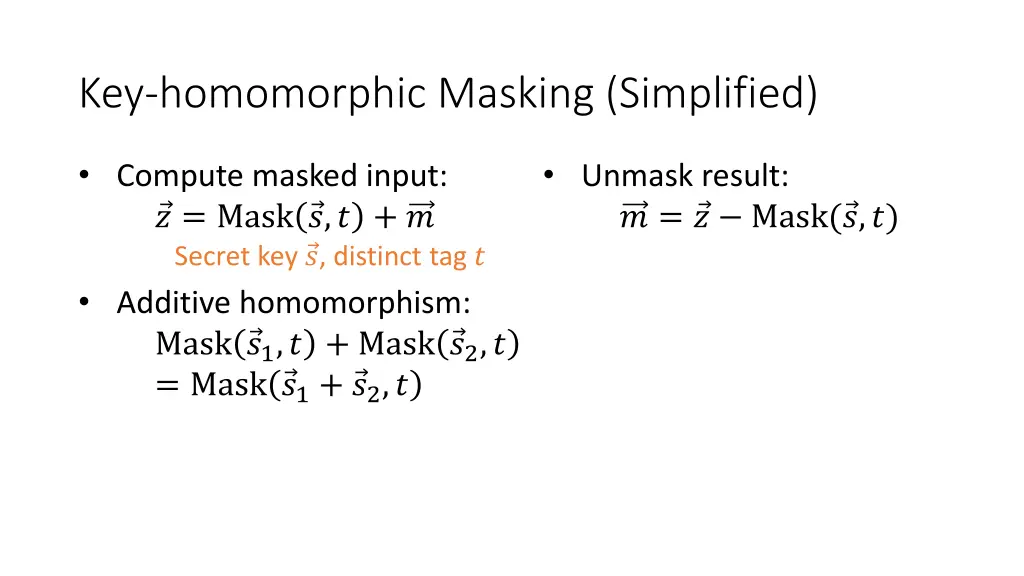 key homomorphic masking simplified
