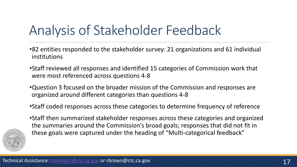 analysis of stakeholder feedback