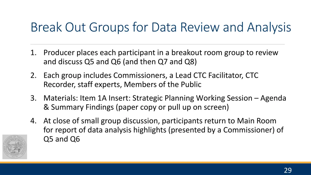 break out groups for data review and analysis