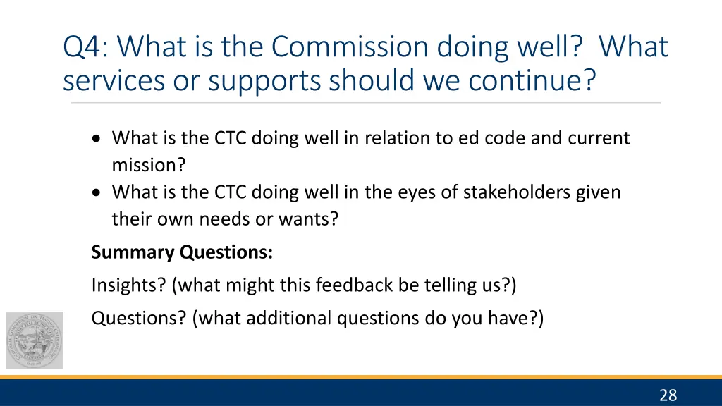 q4 what is the commission doing well what
