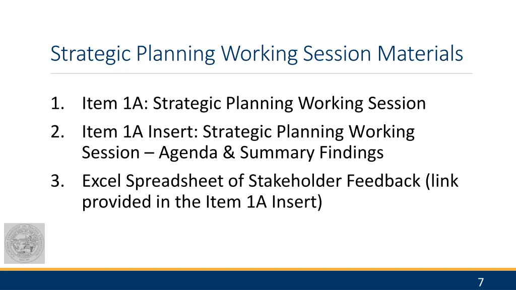 strategic planning working session materials