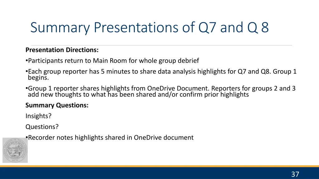 summary presentations of q7 and q 8