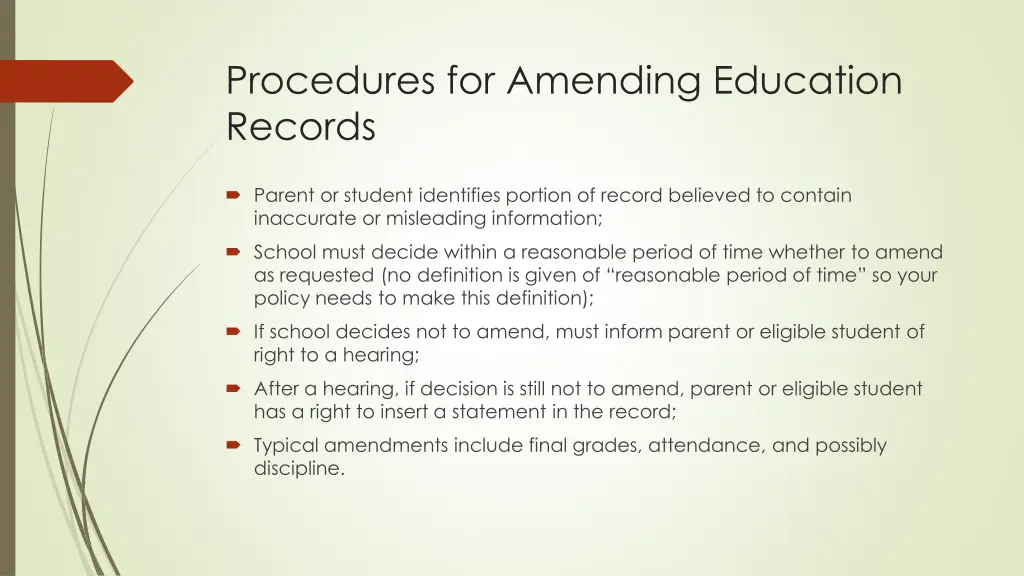 procedures for amending education records