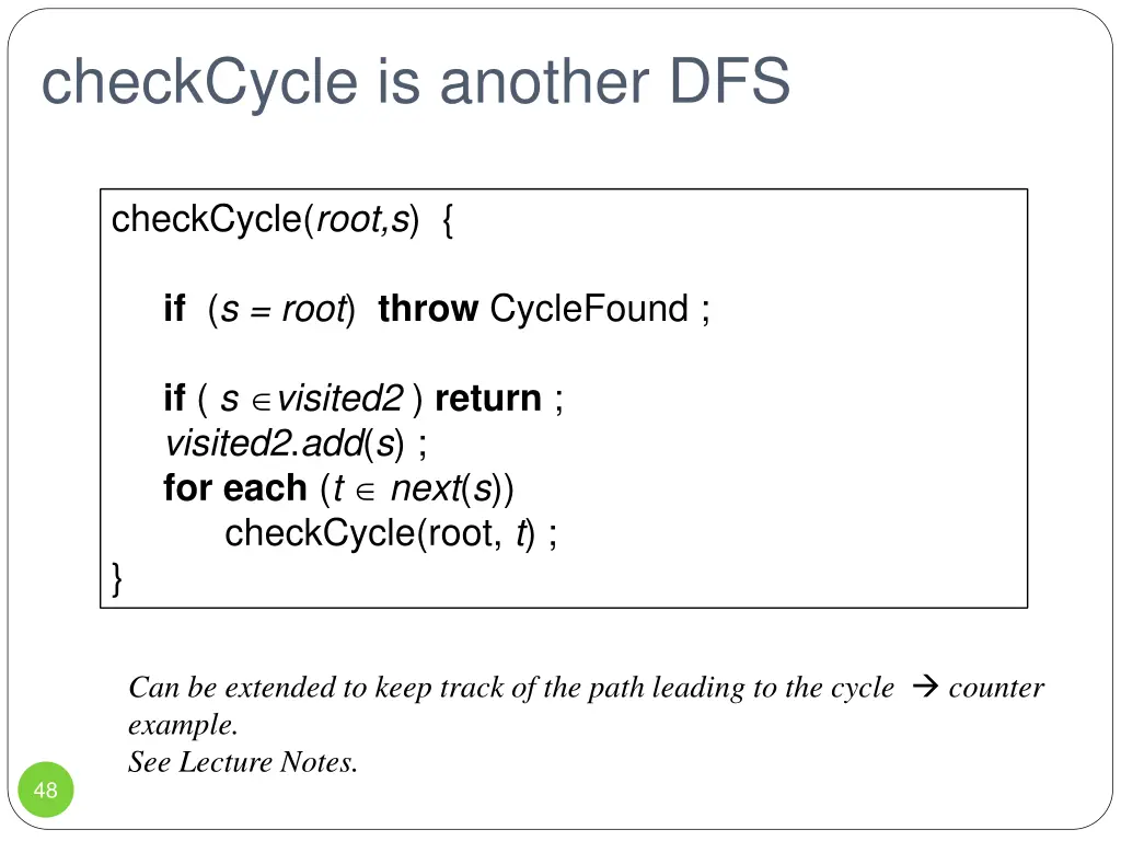 checkcycle is another dfs