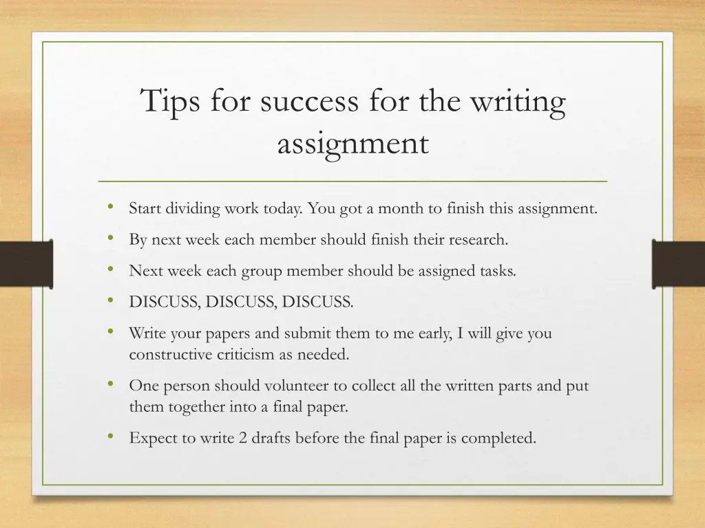 tips for success for the writing assignment