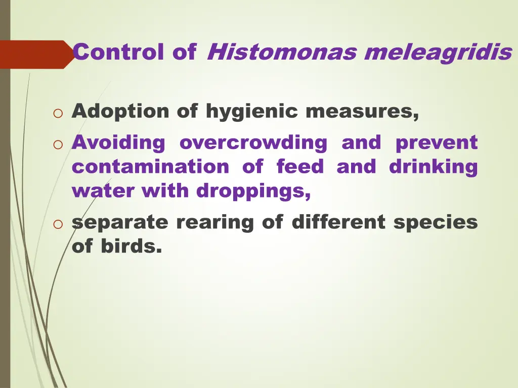control of histomonas meleagridis