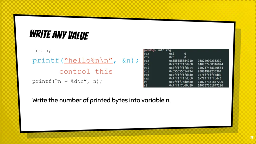 int n printf hello n n n control this printf