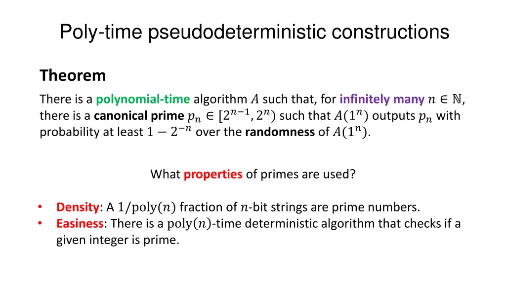 poly time pseudodeterministic constructions