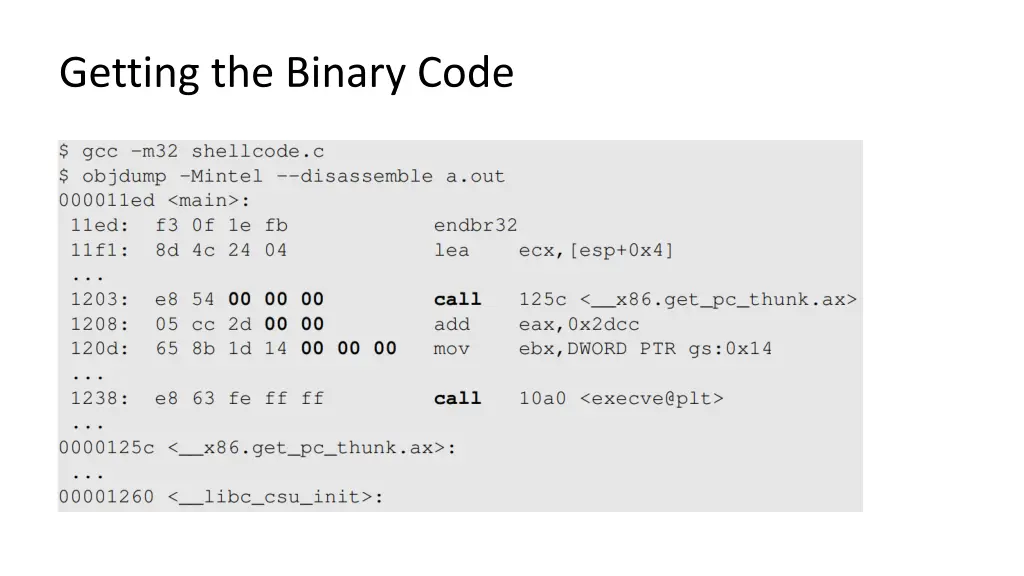 getting the binary code