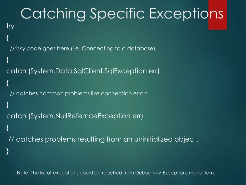 catching specific exceptions