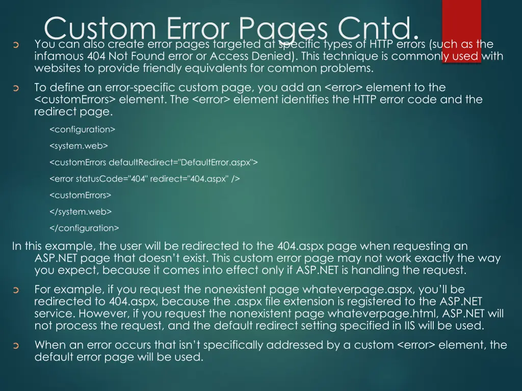 custom error pages cntd you can also create error