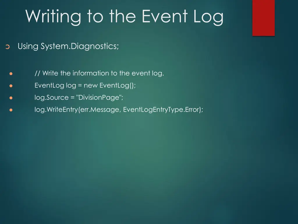 writing to the event log