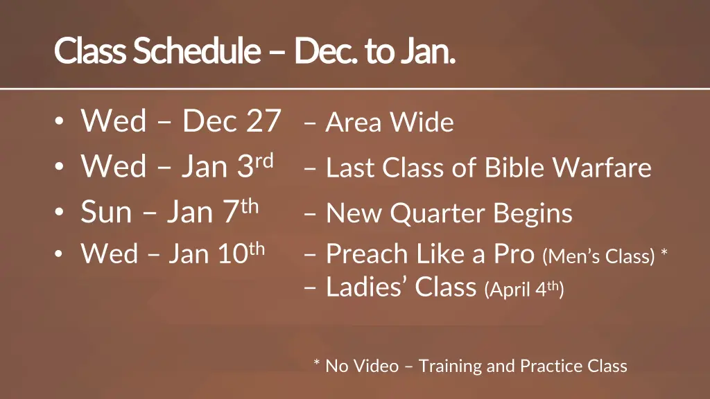 class schedule class schedule dec to jan