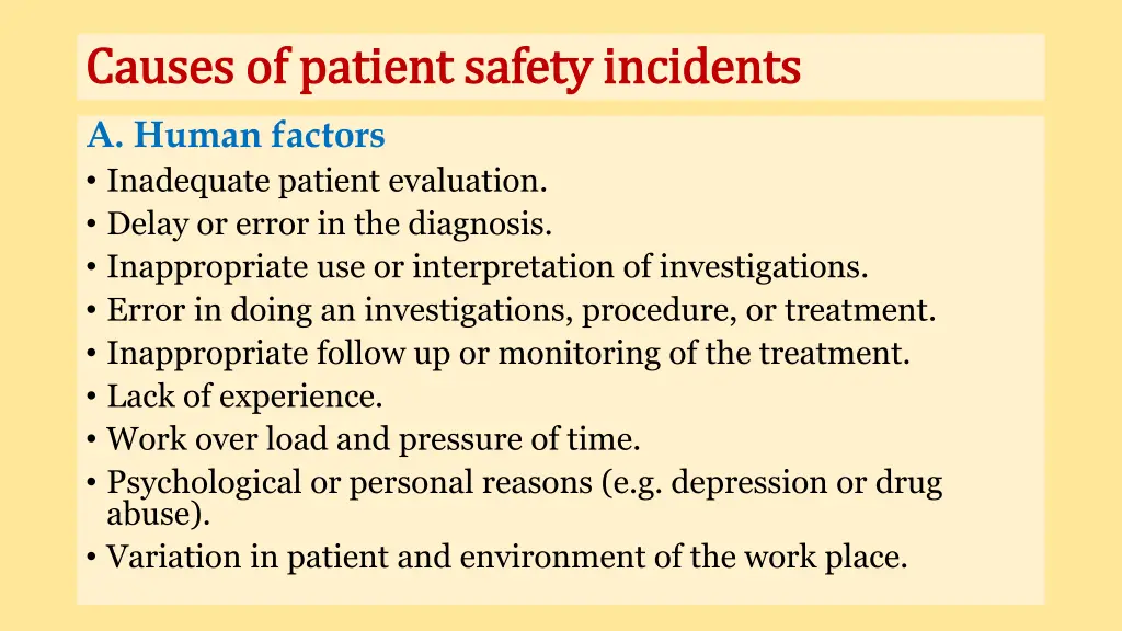 causes of patient safety incidents causes