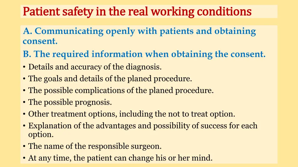 patient safety in the real working conditions