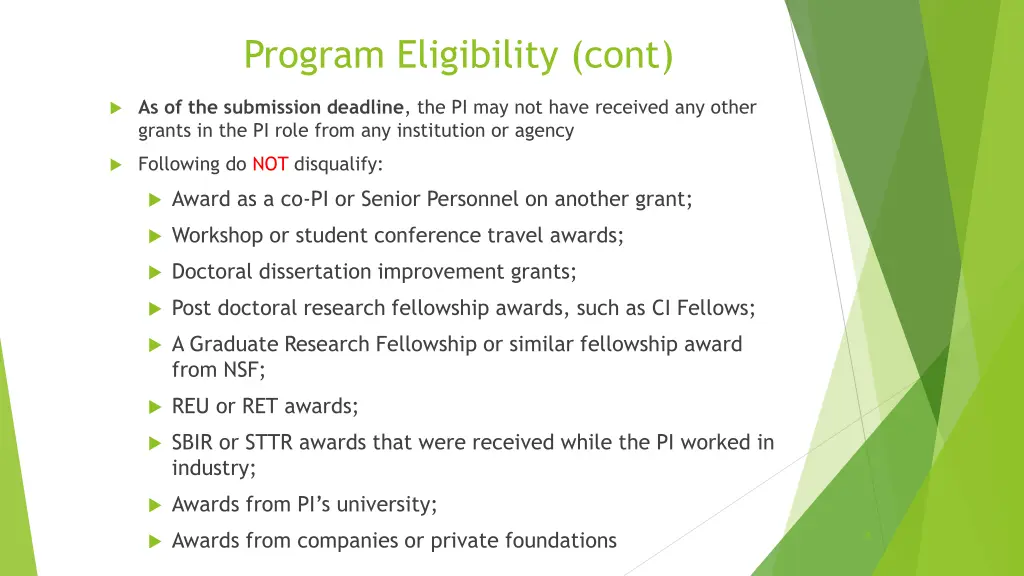 program eligibility cont