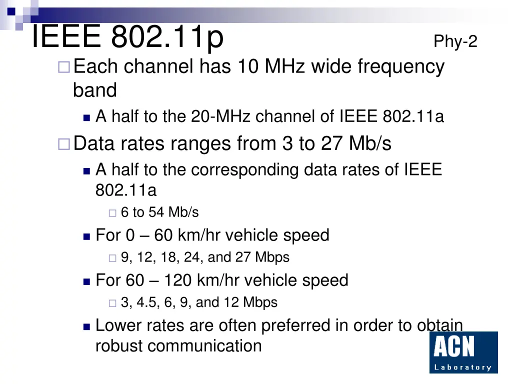 ieee 802 11p phy 2 each channel has 10 mhz wide