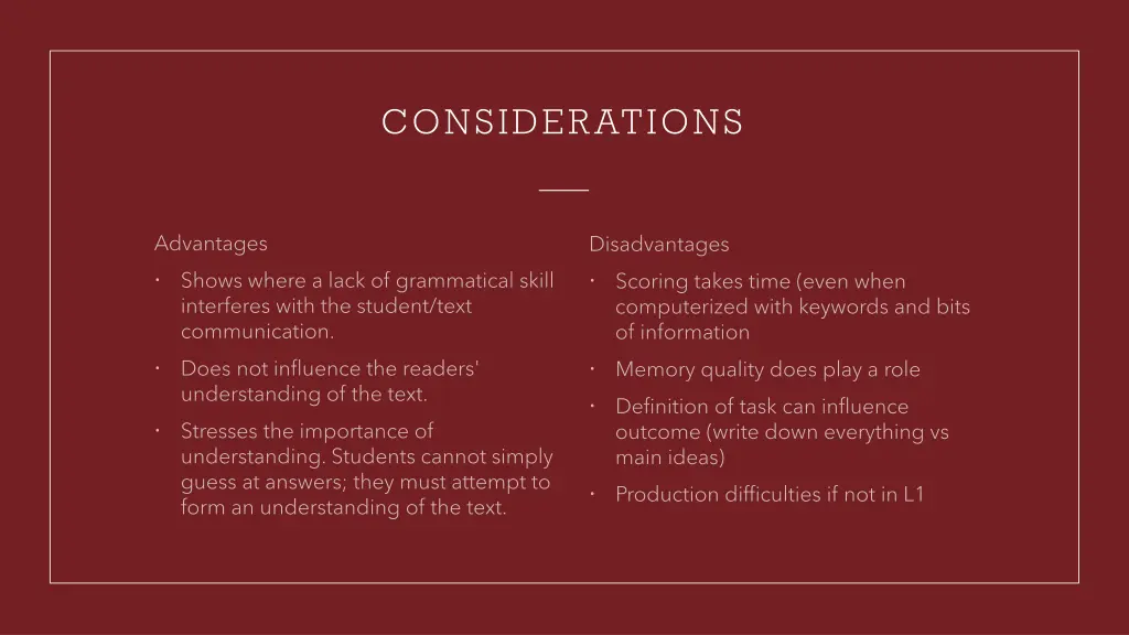 considerations
