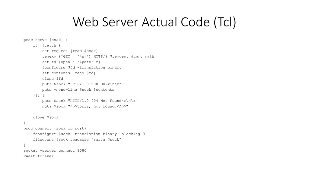 web server actual code tcl
