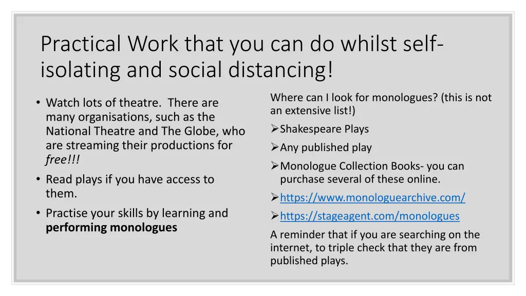 practical work that you can do whilst self
