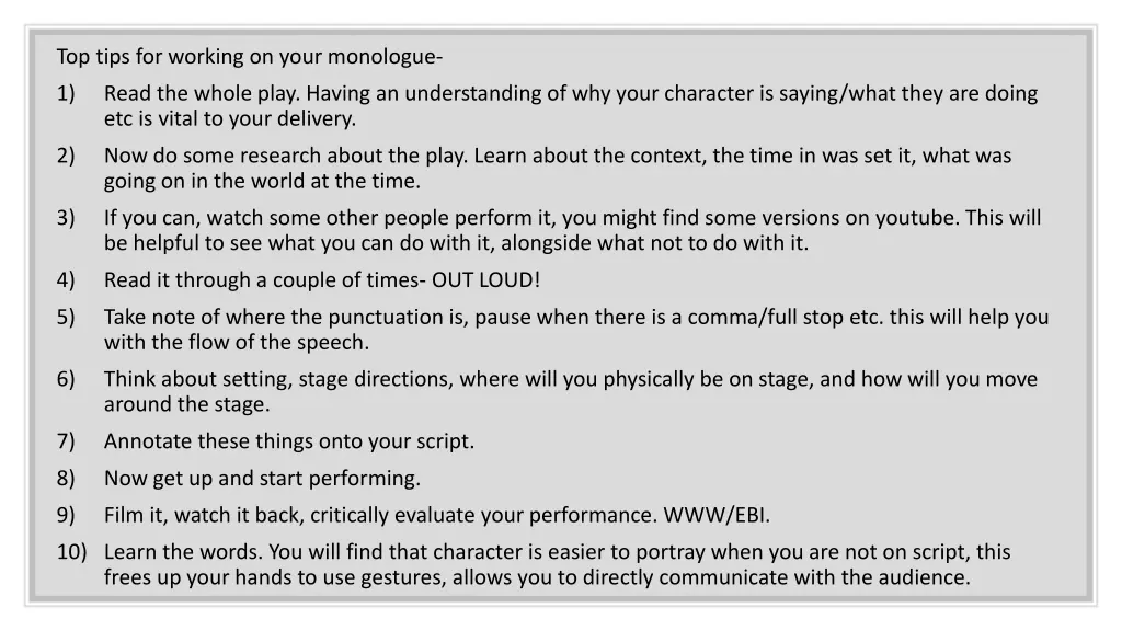 top tips for working on your monologue