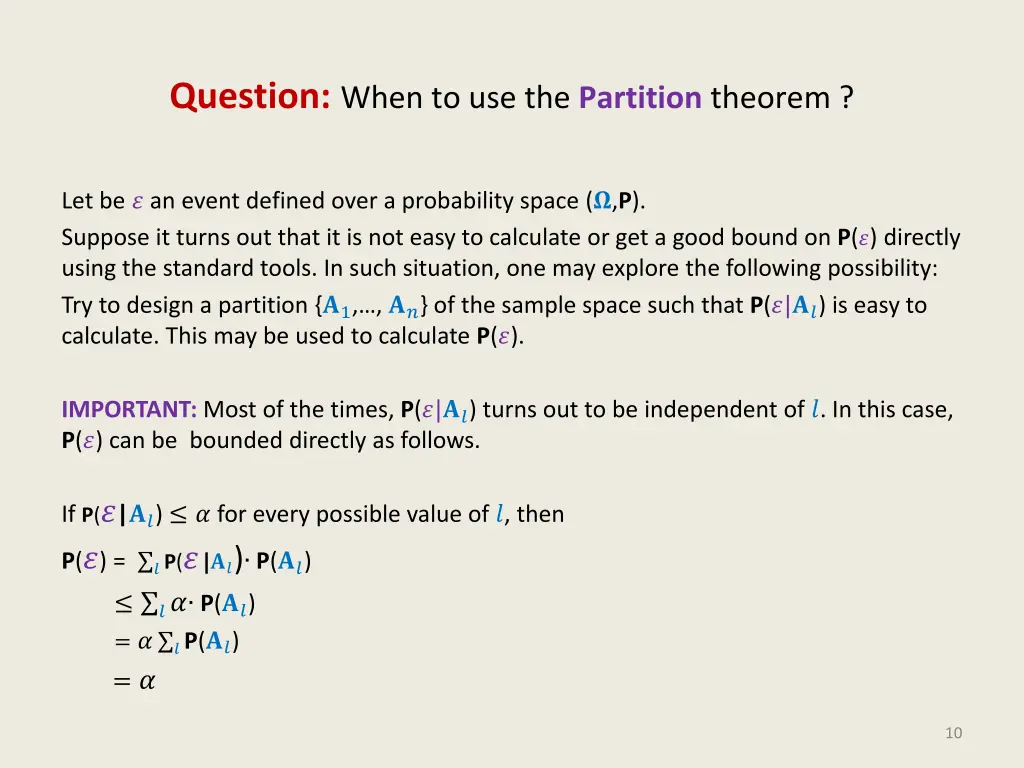 question when to use the partition theorem