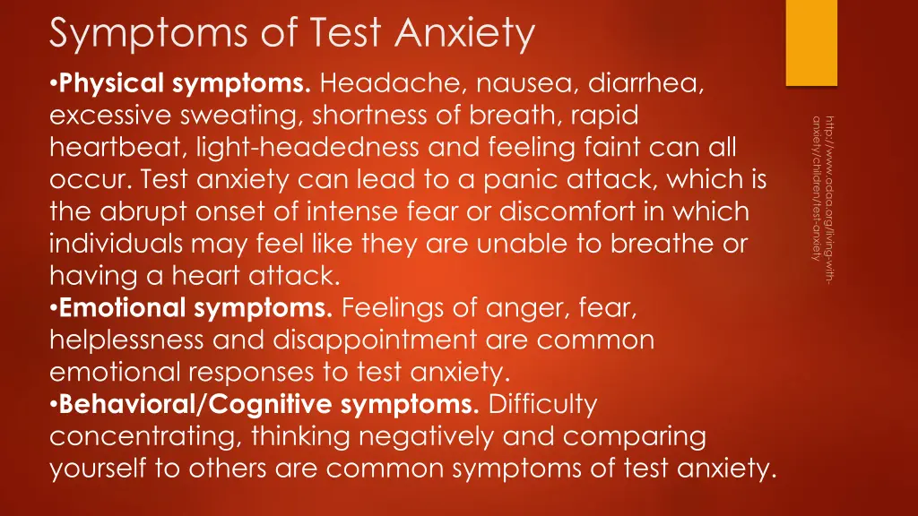 symptoms of test anxiety physical symptoms