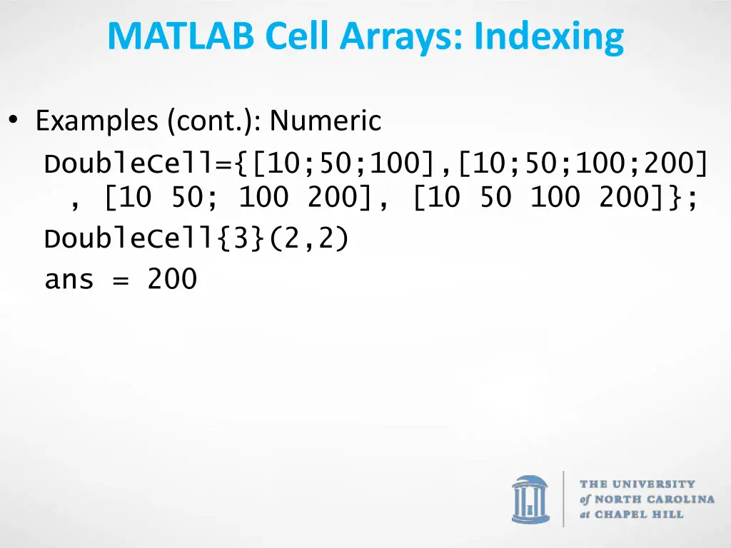 matlab cell arrays indexing 1