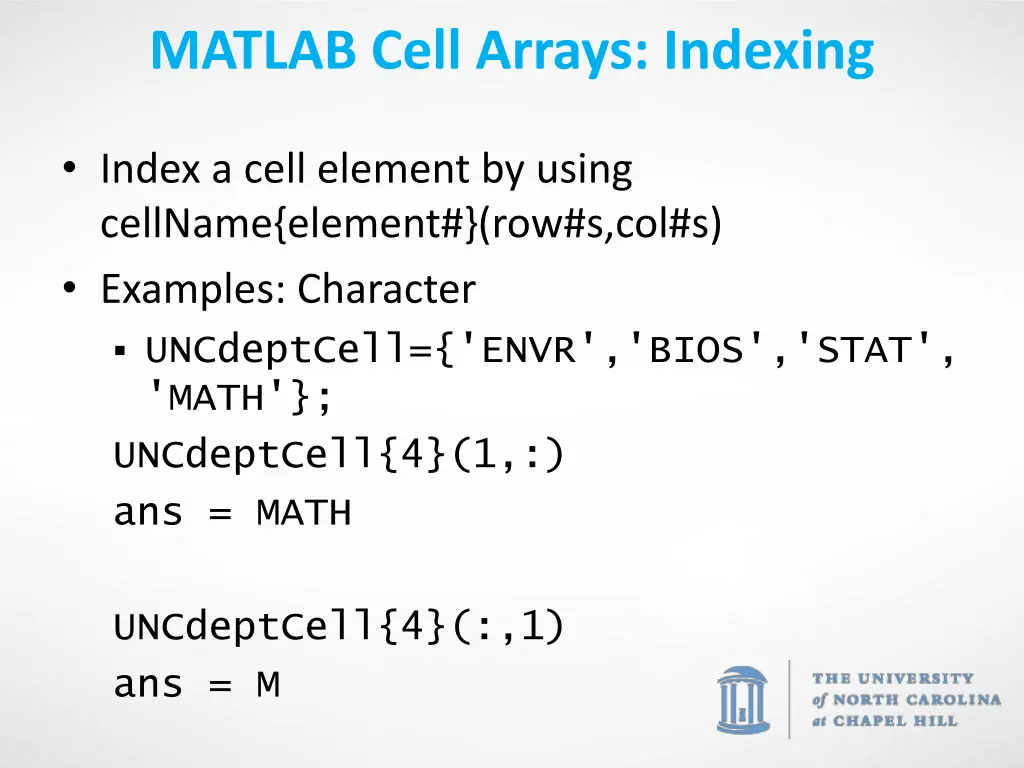 matlab cell arrays indexing