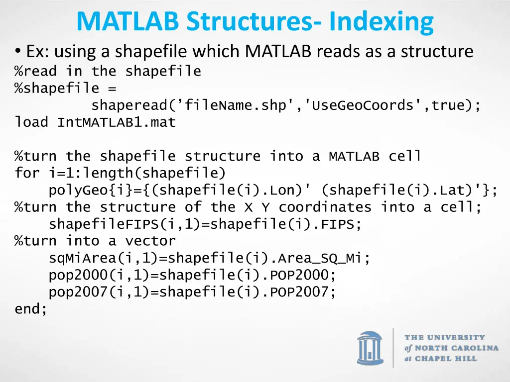 matlab structures indexing ex using a shapefile