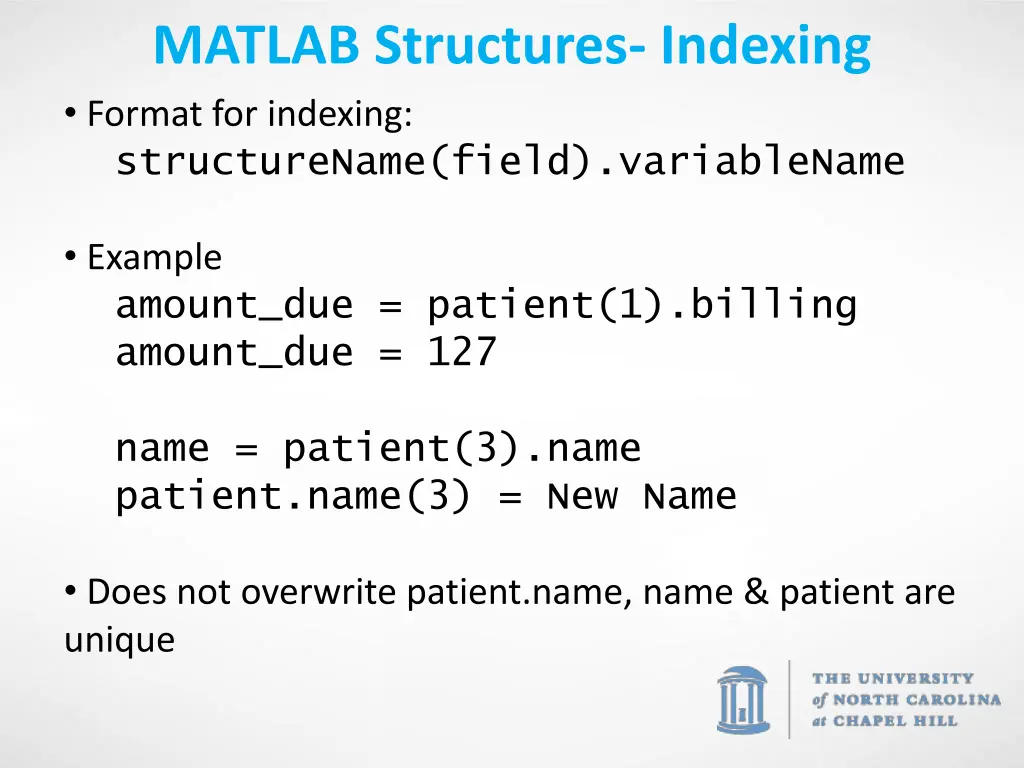 matlab structures indexing format for indexing