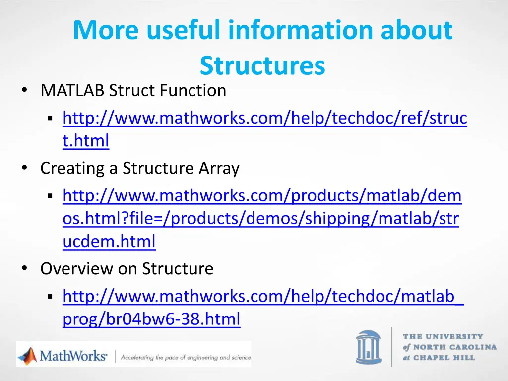 more useful information about structures matlab