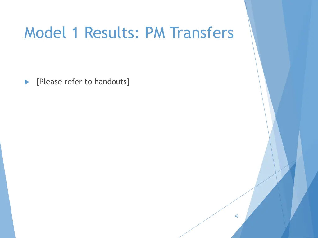model 1 results pm transfers