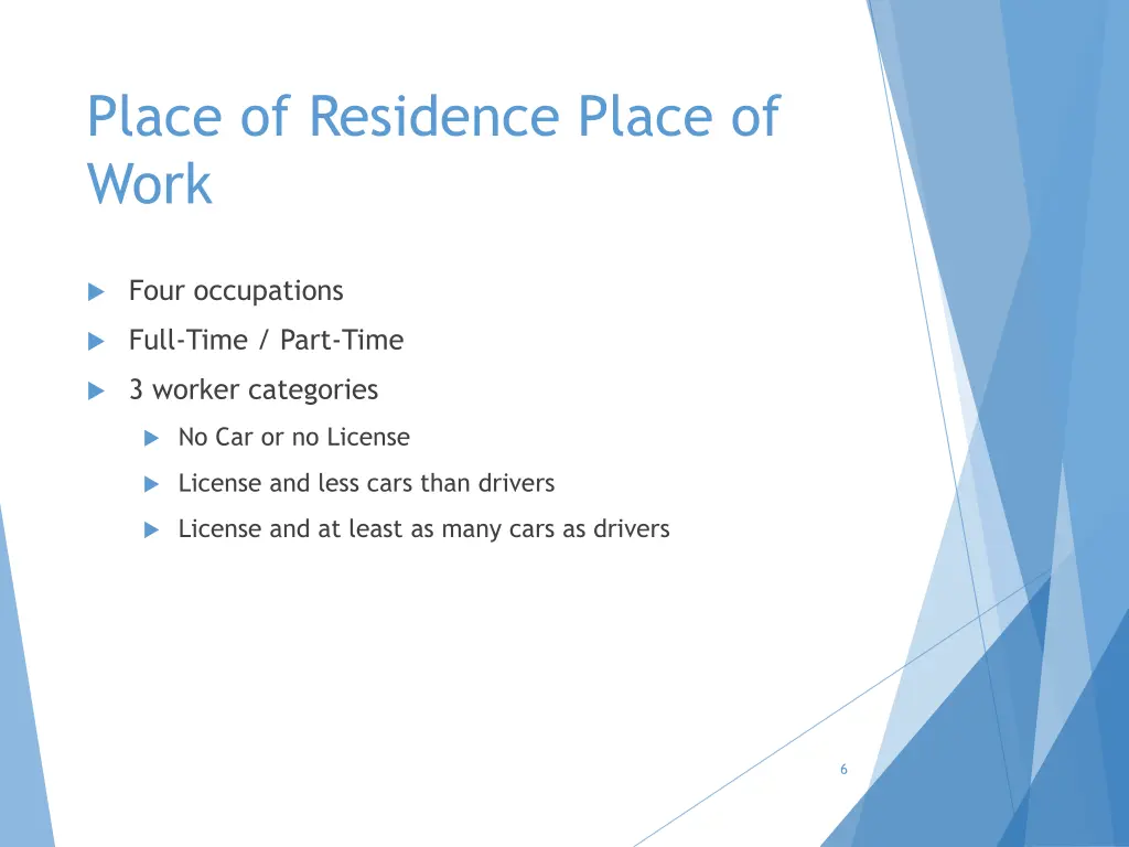 place of residence place of work
