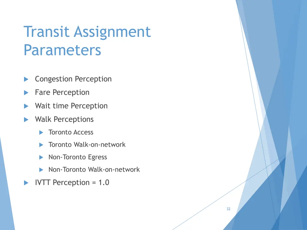 transit assignment parameters
