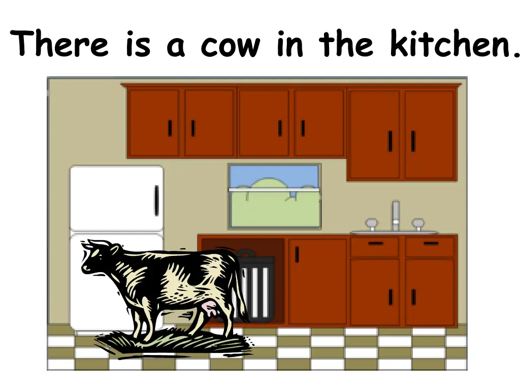 there is a cow in the kitchen