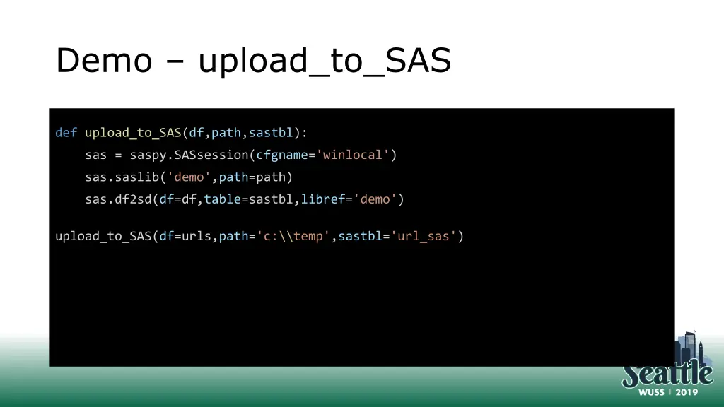 demo upload to sas