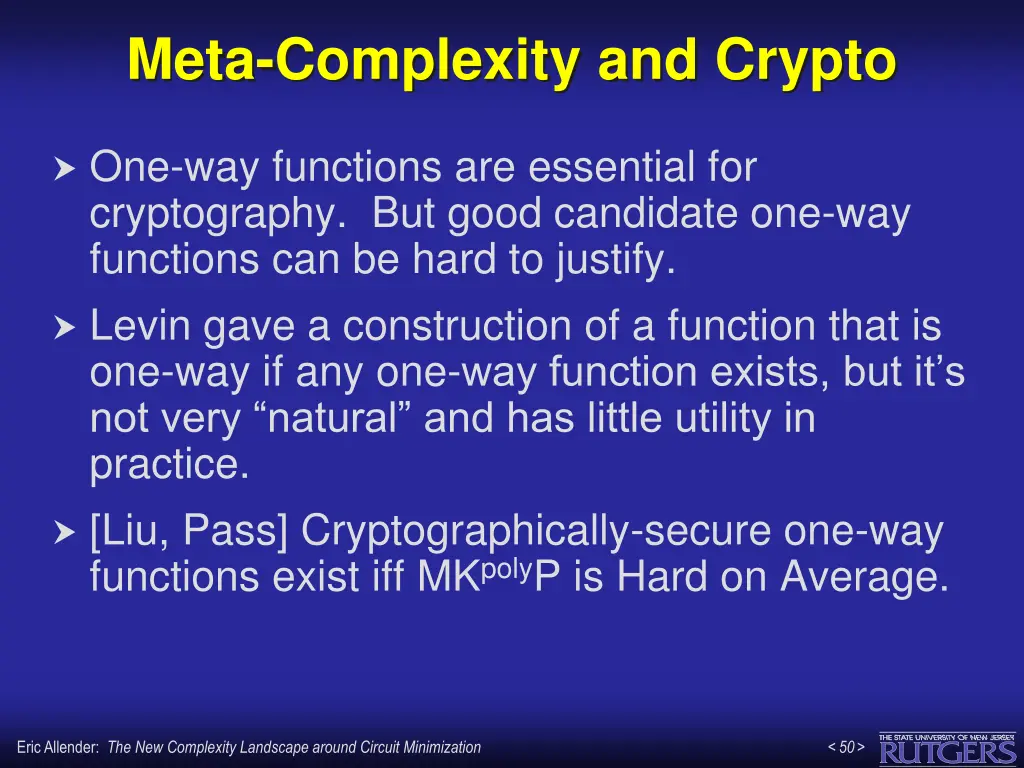 meta complexity and crypto 1