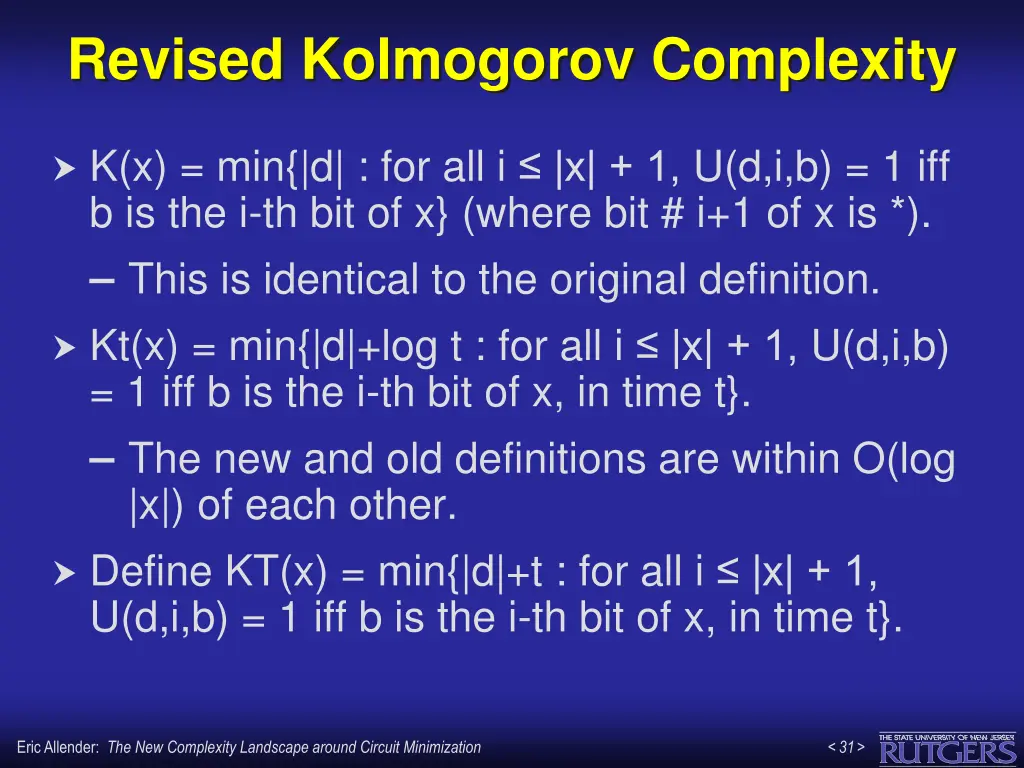 revised kolmogorov complexity